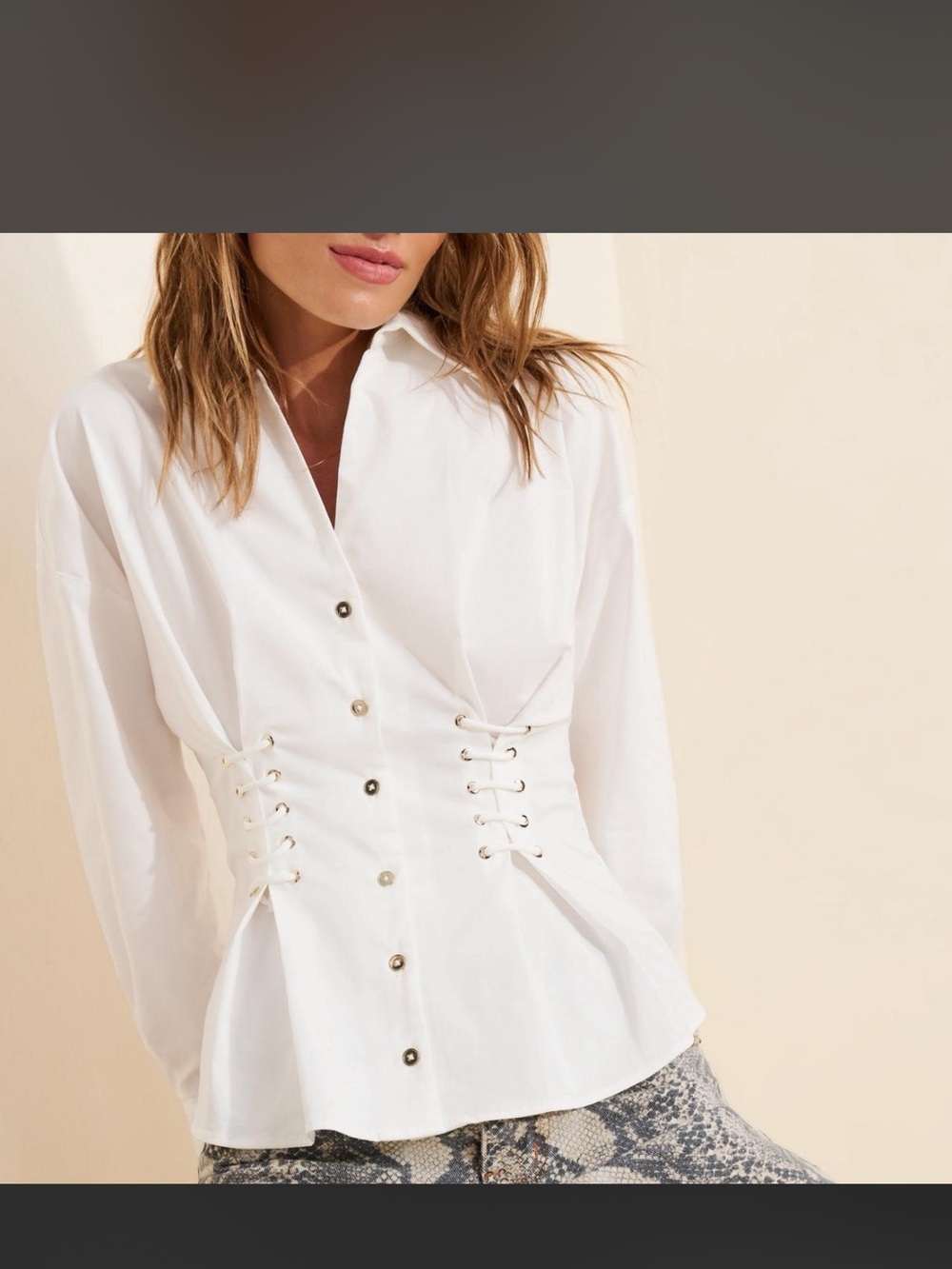 White Exquise Lace-Up Corset Shirt Top